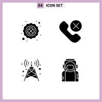 Pack of 4 Modern Solid Glyphs Signs and Symbols for Web Print Media such as clover antenna poker mobile tower Editable Vector Design Elements