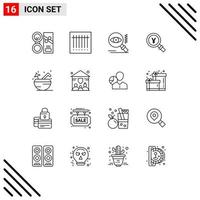 Modern Set of 16 Outlines and symbols such as beach search eye japanese yen Editable Vector Design Elements