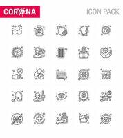 25 line Set of corona virus epidemic icons such as healthy apple attack temperature cold viral coronavirus 2019nov disease Vector Design Elements