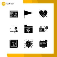 9 Icon Set Solid Style Icon Pack Glyph Symbols isolated on White Backgound for Responsive Website Designing Creative Black Icon vector background