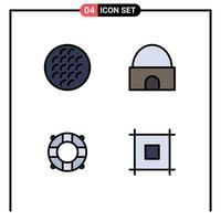 4 Thematic Vector Filledline Flat Colors and Editable Symbols of baking real estate food historical building lifeguard Editable Vector Design Elements