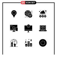 9 Thematic Vector Solid Glyphs and Editable Symbols of computers networking cloud mobile user Editable Vector Design Elements