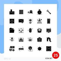 Set of 25 Commercial Solid Glyphs pack for building wrench mountain time rainbow Editable Vector Design Elements