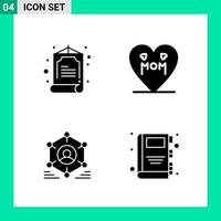 Pack of 4 Solid Style Icon Set Glyph Symbols for print Creative Signs Isolated on White Background 4 Icon Set Creative Black Icon vector background