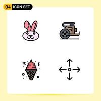 4 User Interface Filledline Flat Color Pack of modern Signs and Symbols of bynny ice cream chariot prince food Editable Vector Design Elements