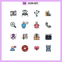 conjunto de 16 iconos de interfaz de usuario modernos símbolos signos para búsqueda clip conexión regla lápiz elementos de diseño de vectores creativos editables