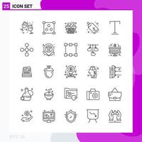 paquete de conjunto de iconos de línea de 25 iconos de contorno aislados en fondo blanco para impresión web y fondo de vector de icono negro creativo móvil