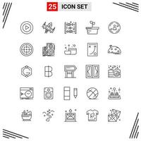 25 Icons Line Style Grid Based Creative Outline Symbols for Website Design Simple Line Icon Signs Isolated on White Background 25 Icon Set Creative Black Icon vector background