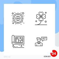 Modern Pack of 4 Icons Line Outline Symbols isolated on White Backgound for Website designing Creative Black Icon vector background