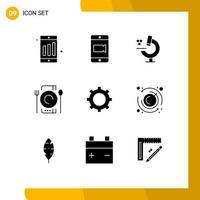 Pack of 9 creative Solid Glyphs of time gear science setting restaurant Editable Vector Design Elements