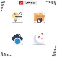 4 Thematic Vector Flat Icons and Editable Symbols of bulb data printer computing night Editable Vector Design Elements