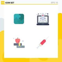 Set of 4 Vector Flat Icons on Grid for puzzle book teamwork speedup syringe Editable Vector Design Elements