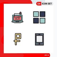 Modern Set of 4 Filledline Flat Colors Pictograph of access money key layout devices Editable Vector Design Elements