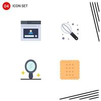 Mobile Interface Flat Icon Set of 4 Pictograms of internet mirror website mixer cooking Editable Vector Design Elements