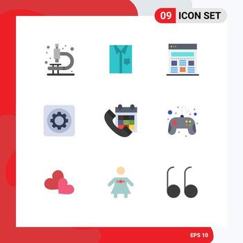 conjunto moderno de 9 colores planos pictograma de opción de herramienta página web mecánica formal elementos de diseño vectorial editables vector