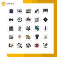 Set of 25 Vector Filled line Flat Colors on Grid for table desk hospital website pipe cleaning Editable Vector Design Elements