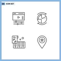 Set of 4 Commercial Filledline Flat Colors pack for creative accordion web graph music Editable Vector Design Elements