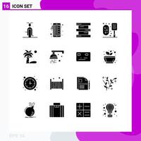 Modern Set of 16 Solid Glyphs and symbols such as beach scrub list bathroom hazardous Editable Vector Design Elements