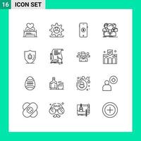 Mobile Interface Outline Set of 16 Pictograms of team multiplayer security group shopping Editable Vector Design Elements