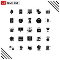 Pictogram Set of 25 Simple Solid Glyphs of cassette theater application persona acting Editable Vector Design Elements