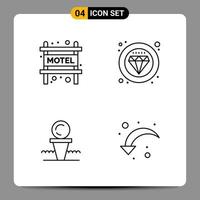 4 Black Icon Pack Outline Symbols Signs for Responsive designs on white background 4 Icons Set Creative Black Icon vector background