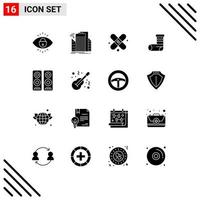 Group of 16 Solid Glyphs Signs and Symbols for entertaiment gift urban festivity celebration Editable Vector Design Elements