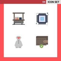Set of 4 Vector Flat Icons on Grid for drink clothing stand device rainy Editable Vector Design Elements