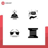 Pack of 4 Modern Solid Glyphs Signs and Symbols for Web Print Media such as dinner galsses love envelope view Editable Vector Design Elements