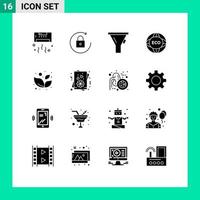 16 Universal Solid Glyph Signs Symbols of spa eco liter world global Editable Vector Design Elements