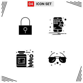 4 Icons Solid Style Grid Based Creative Glyph Symbols for Website Design Simple Solid Icon Signs Isolated on White Background 4 Icon Set Creative Black Icon vector background