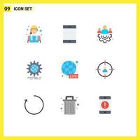 Set of 9 Modern UI Icons Symbols Signs for news broadcasting management gear globe Editable Vector Design Elements