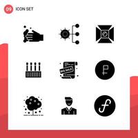 Pack of 9 Universal Glyph Icons for Print Media on White Background Creative Black Icon vector background