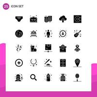 Set of 25 Vector Solid Glyphs on Grid for cloud upload problem arrow wedding Editable Vector Design Elements