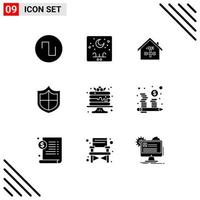 Modern Set of 9 Solid Glyphs Pictograph of cake firewall home antivirus hammer Editable Vector Design Elements