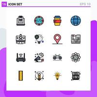 Pictogram Set of 16 Simple Flat Color Filled Lines of computer security management internet drink Editable Creative Vector Design Elements