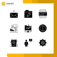 Universal Icon Symbols Group of 9 Modern Solid Glyphs of contrast ftp users folder crush Editable Vector Design Elements