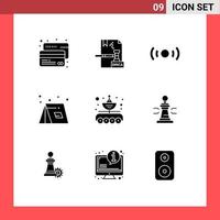 Modern Set of 9 Solid Glyphs Pictograph of tent campfire file camp ui Editable Vector Design Elements