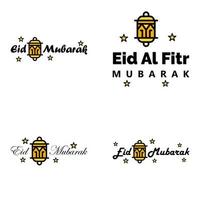 Happy of Eid Pack of 4 Eid Mubarak Greeting Cards with Shining Stars in Arabic Calligraphy Muslim Community festival vector