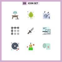 9 Universal Flat Color Signs Symbols of tool hiking audio camping pattern Editable Vector Design Elements