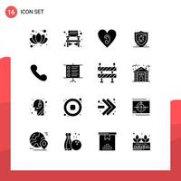 Solid Glyph Pack of 16 Universal Symbols of presentation business love telephone call Editable Vector Design Elements