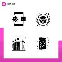 Glyph Icon set Pack of 4 Solid Icons isolated on White Background for responsive Website Design Print and Mobile Applications Creative Black Icon vector background