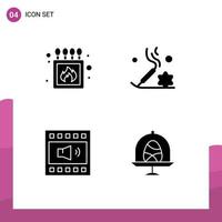 Group of 4 Solid Glyphs Signs and Symbols for camping loudspeaker box incense stick speaker Editable Vector Design Elements