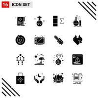 Pixle Perfect Set of 16 Solid Icons Glyph Icon Set for Webite Designing and Mobile Applications Interface Creative Black Icon vector background