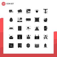 Pack of 25 creative Solid Glyphs of printing modeling microphone twitter view Editable Vector Design Elements