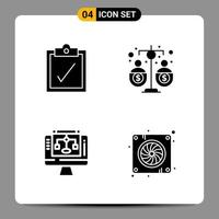 4 Black Icon Pack Glyph Symbols Signs for Responsive designs on white background 4 Icons Set Creative Black Icon vector background