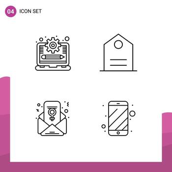 Editable Vector Line Pack of 4 Simple Filledline Flat Colors of laptop email progress tagline mobile Editable Vector Design Elements