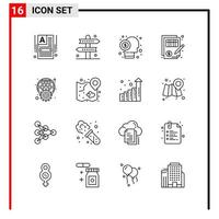 16 íconos generales para el diseño de sitios web, impresión y aplicaciones móviles 16 símbolos de esquema signos aislados en fondo blanco 16 icon pack creative black icon vector background