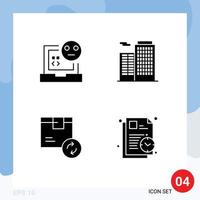 Pack of 4 Modern Solid Glyphs Signs and Symbols for Web Print Media such as bad delivery development building service Editable Vector Design Elements