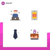 Pictogram Set of 4 Simple Flat Icons of bandit necktie thief temperature cake party Editable Vector Design Elements