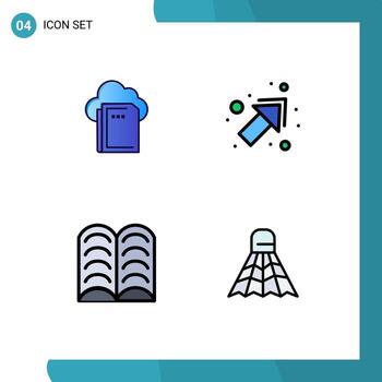 Pack of 4 creative Filledline Flat Colors of cloud learn computing right shuttlecock Editable Vector Design Elements